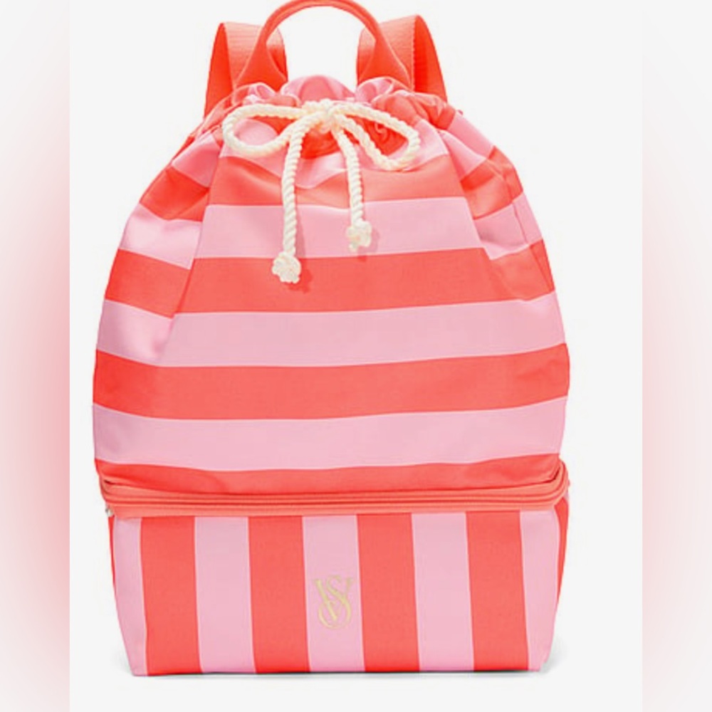 Striped Pink and Coral Cooler Backpack